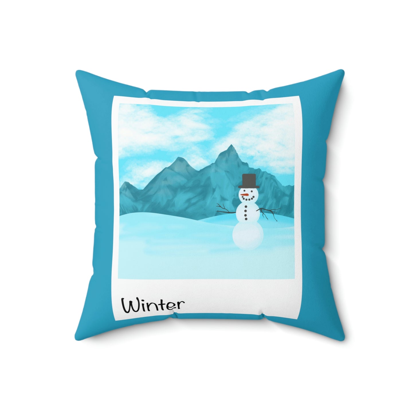 Spun Polyester Square Pillow Case ”Winter Photo on Turquoise”
