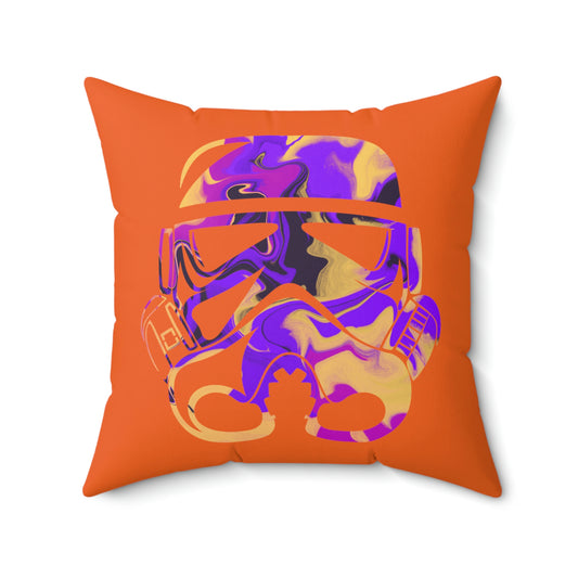 Spun Polyester Square Pillow Case ”Storm Trooper 14 on Orange”
