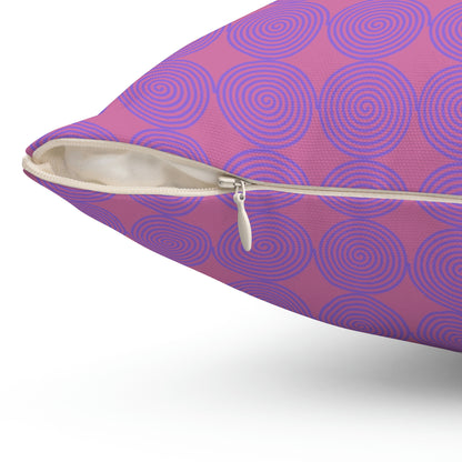 Spun Polyester Square Pillow Case ”Purple Spiral on Light Pink”