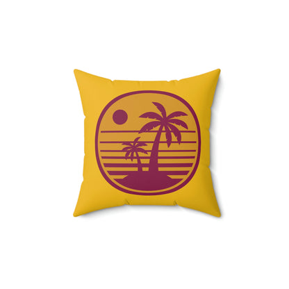 Spun Polyester Square Pillow Case "Retro Beach Sunset on Yellow”