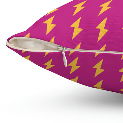 Spun Polyester Square Pillow Case “Electric Bolt on Pink”