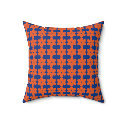 Spun Polyester Square Pillow Case “Retro Flower on Dark Blue”