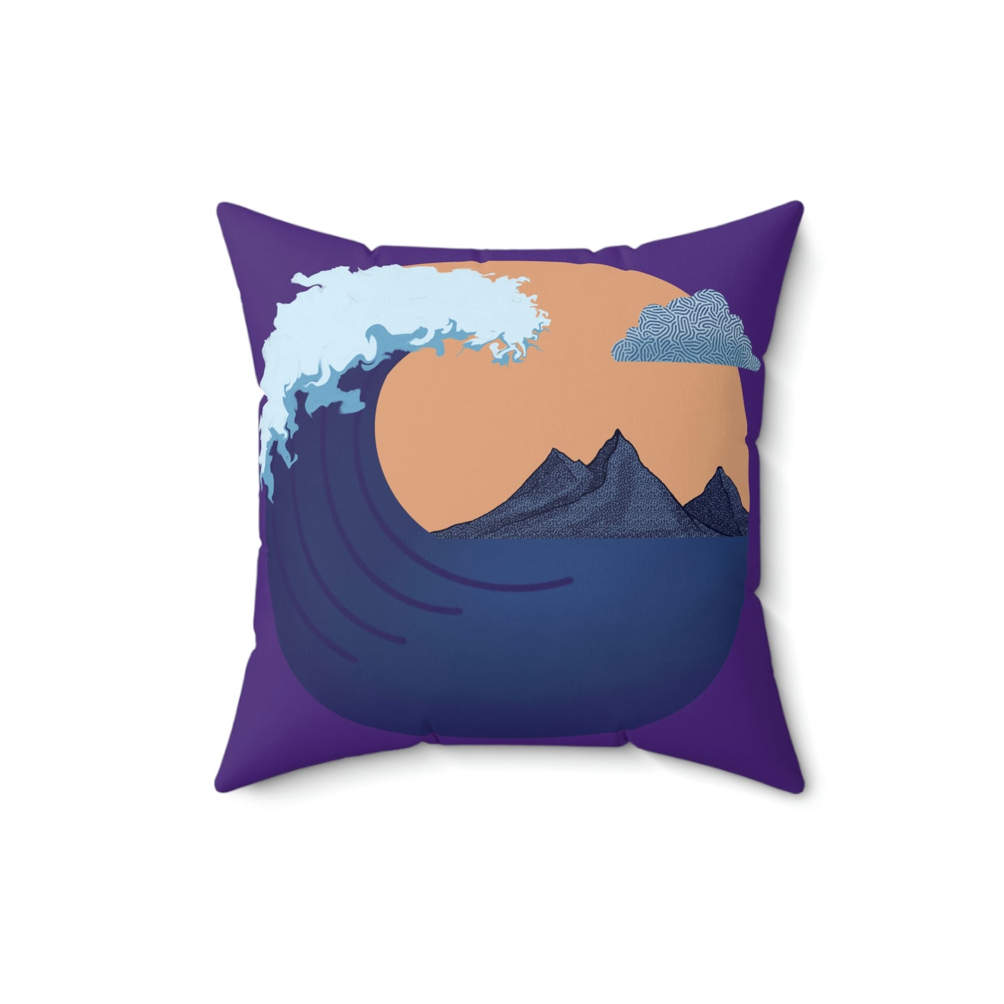 Spun Polyester Square Pillow Case ”Wave on Purple”
