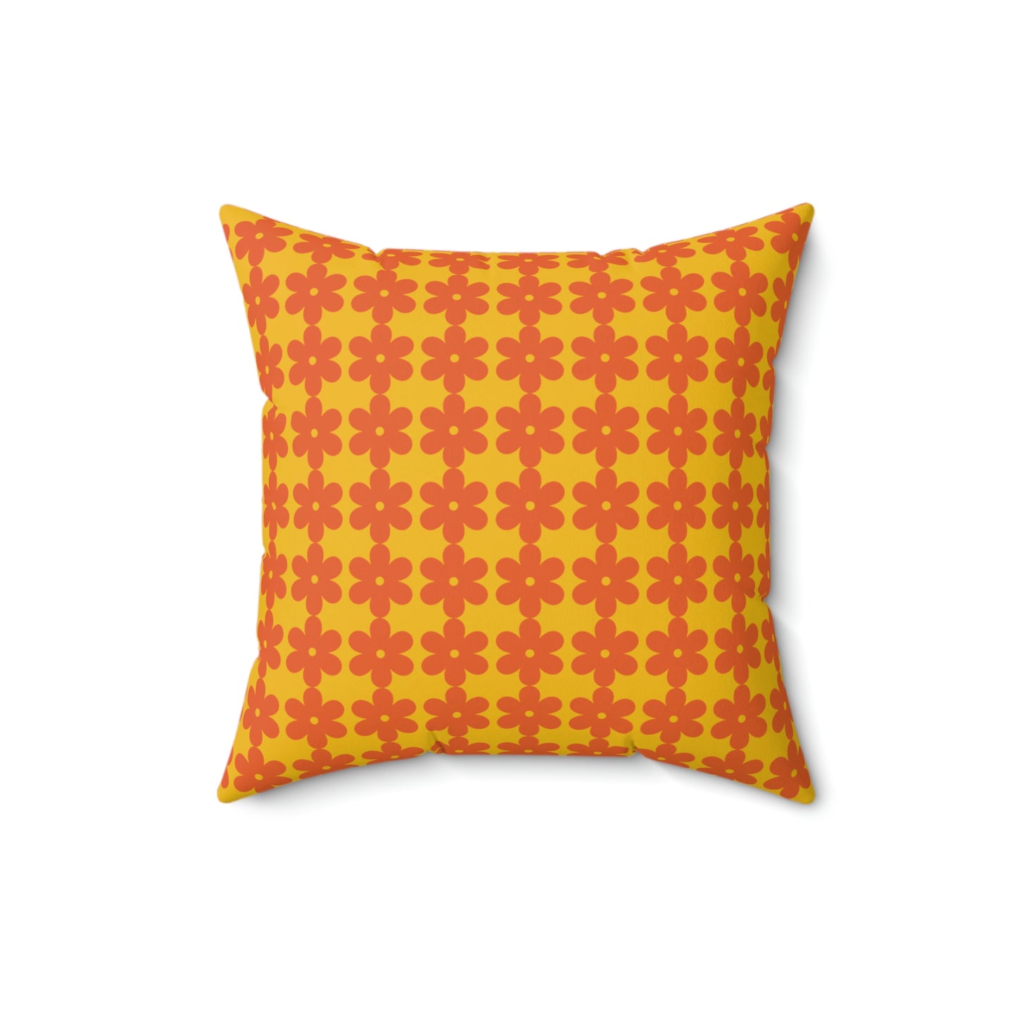 Spun Polyester Square Pillow Case “Retro Flower on Yellow”