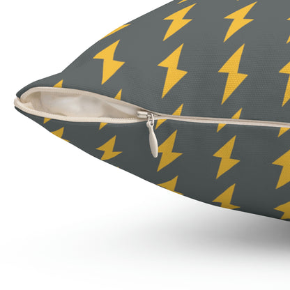 Spun Polyester Square Pillow Case “Electric Bolt on Dark Gray”