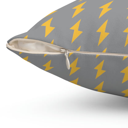 Spun Polyester Square Pillow Case “Electric Bolt on Gray”