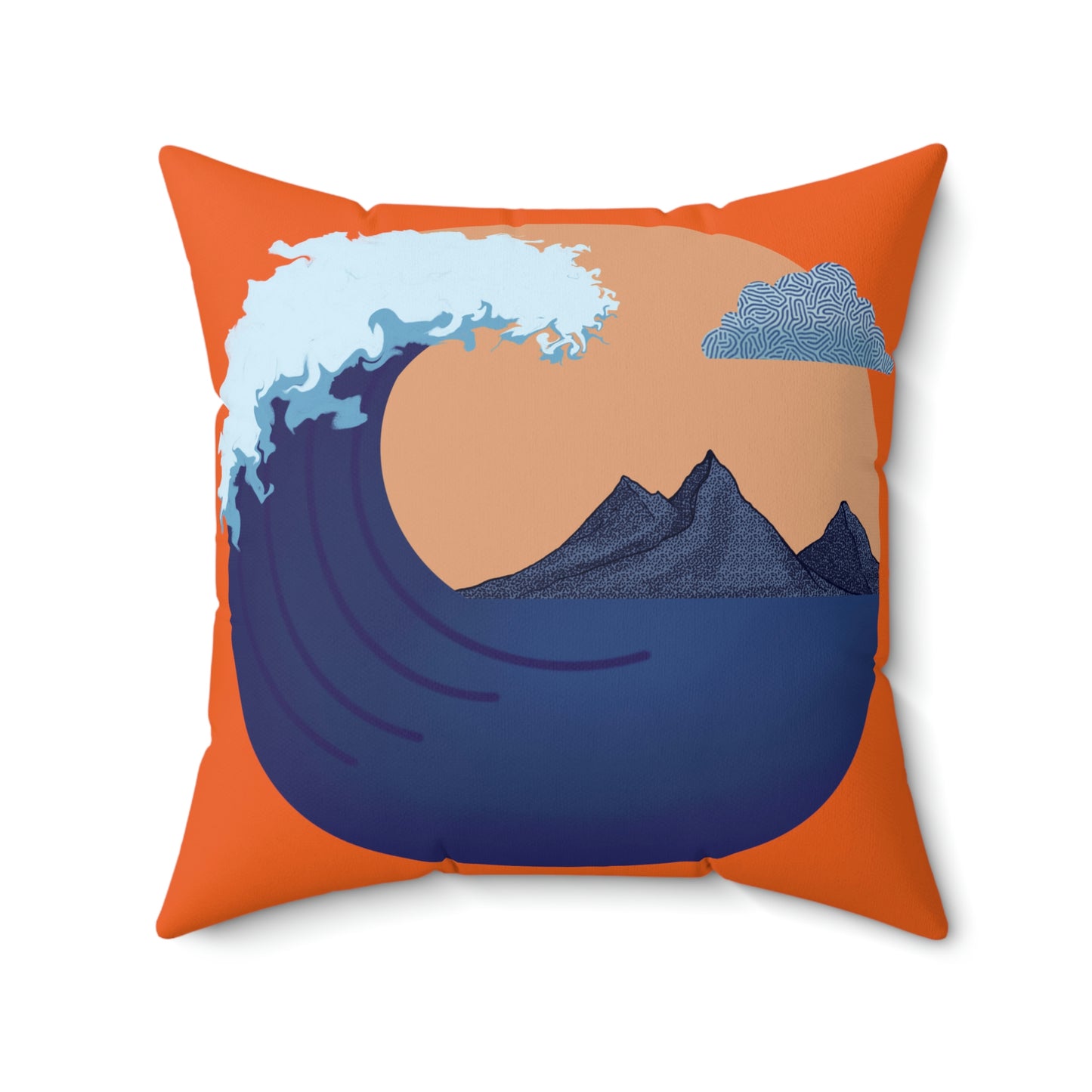 Spun Polyester Square Pillow Case ”Wave on Orange”