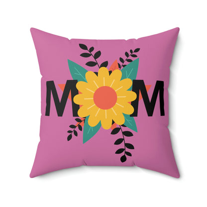 Spun Polyester Square Pillow Case "Mom Flowers on Light Pink”