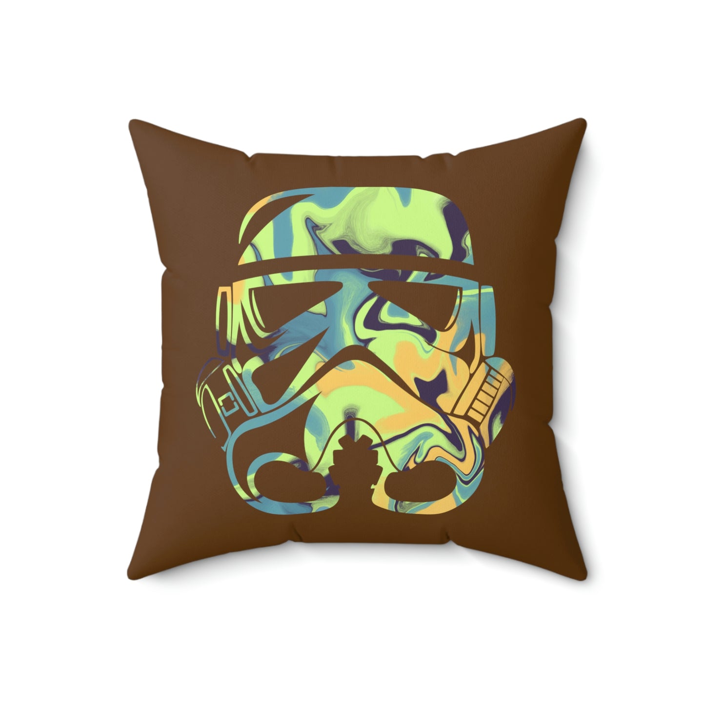 Spun Polyester Square Pillow Case ”Storm Trooper 13 on Brown”