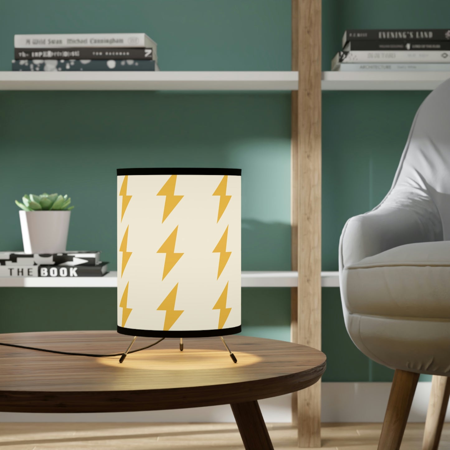 Tripod Lamp with High-Res Printed Shade, US\CA plug “Electric Bolt”