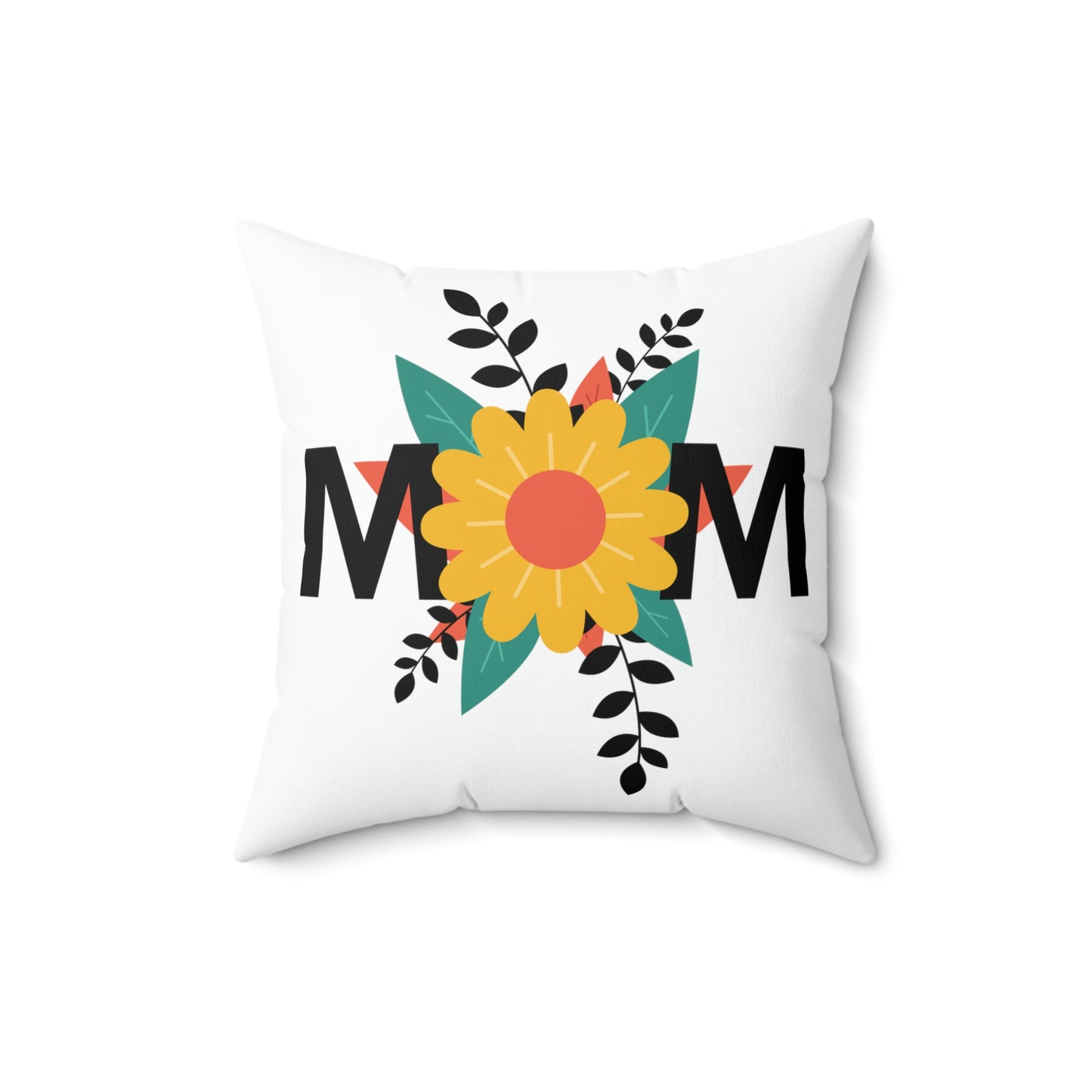 Spun Polyester Square Pillow Case "Mom Flowers on White”