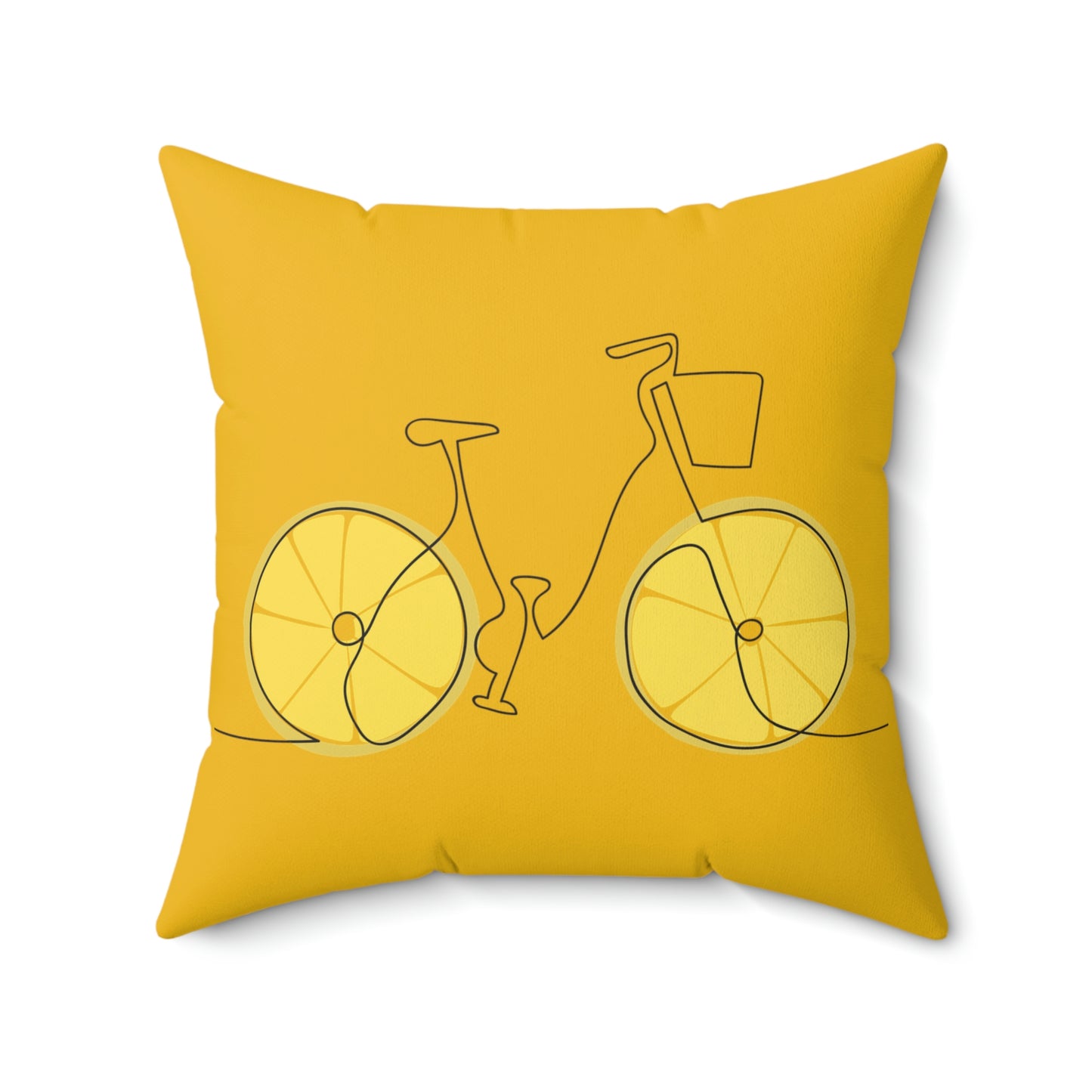 Spun Polyester Square Pillow Case “Lemon Bicycle on Yellow”