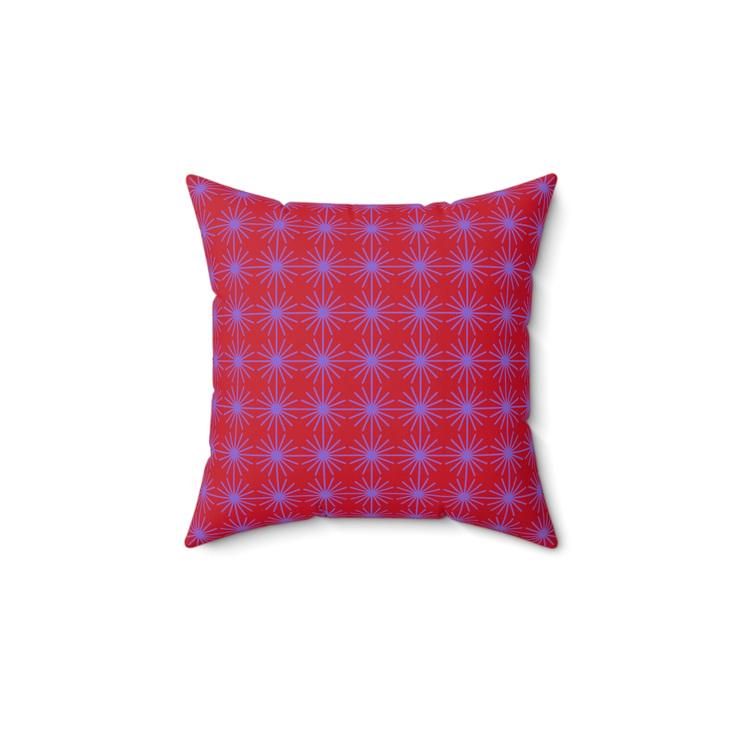 Spun Polyester Square Pillow Case “Purple Flower on Dark Red”