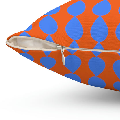 Spun Polyester Square Pillow Case ”Water Drop on Orange”