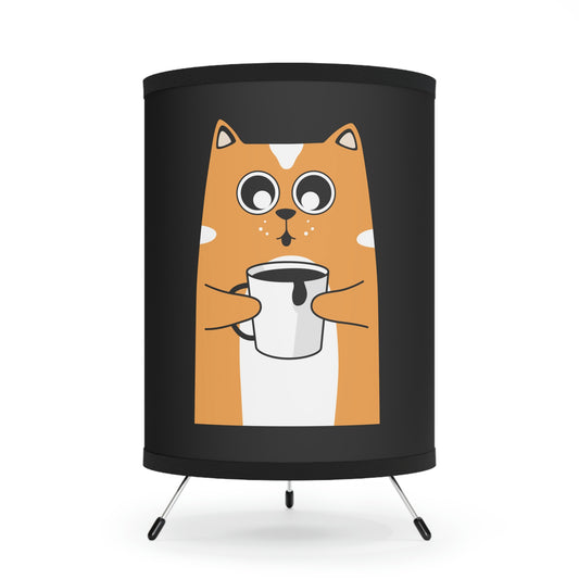 Tripod Lamp with High-Res Printed Shade, US\CA plug “Cat and Coffee”