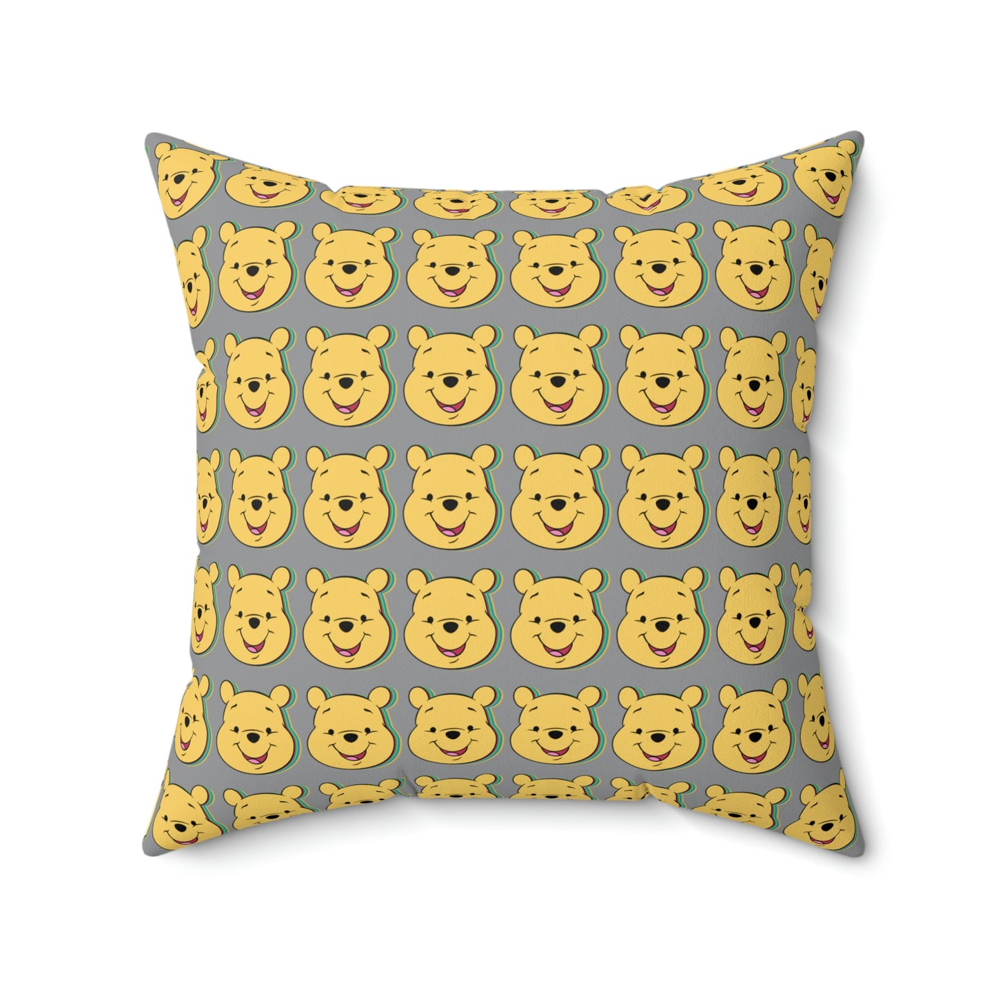 Spun Polyester Square Pillow Case “Trip Pooh on Gray”