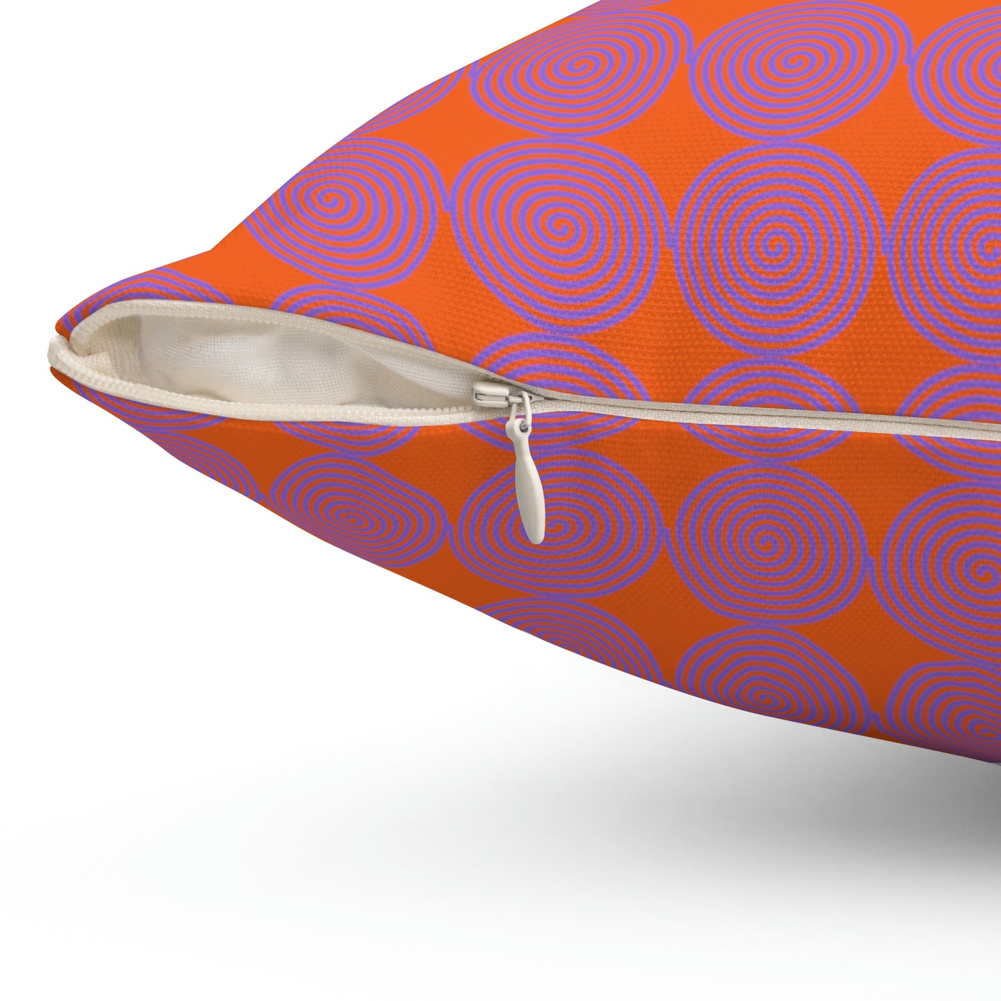 Spun Polyester Square Pillow Case ”Purple Spiral on Orange”