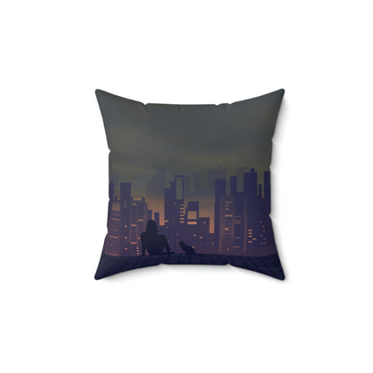 Spun Polyester Square Pillow Case ”Roof on Gray”