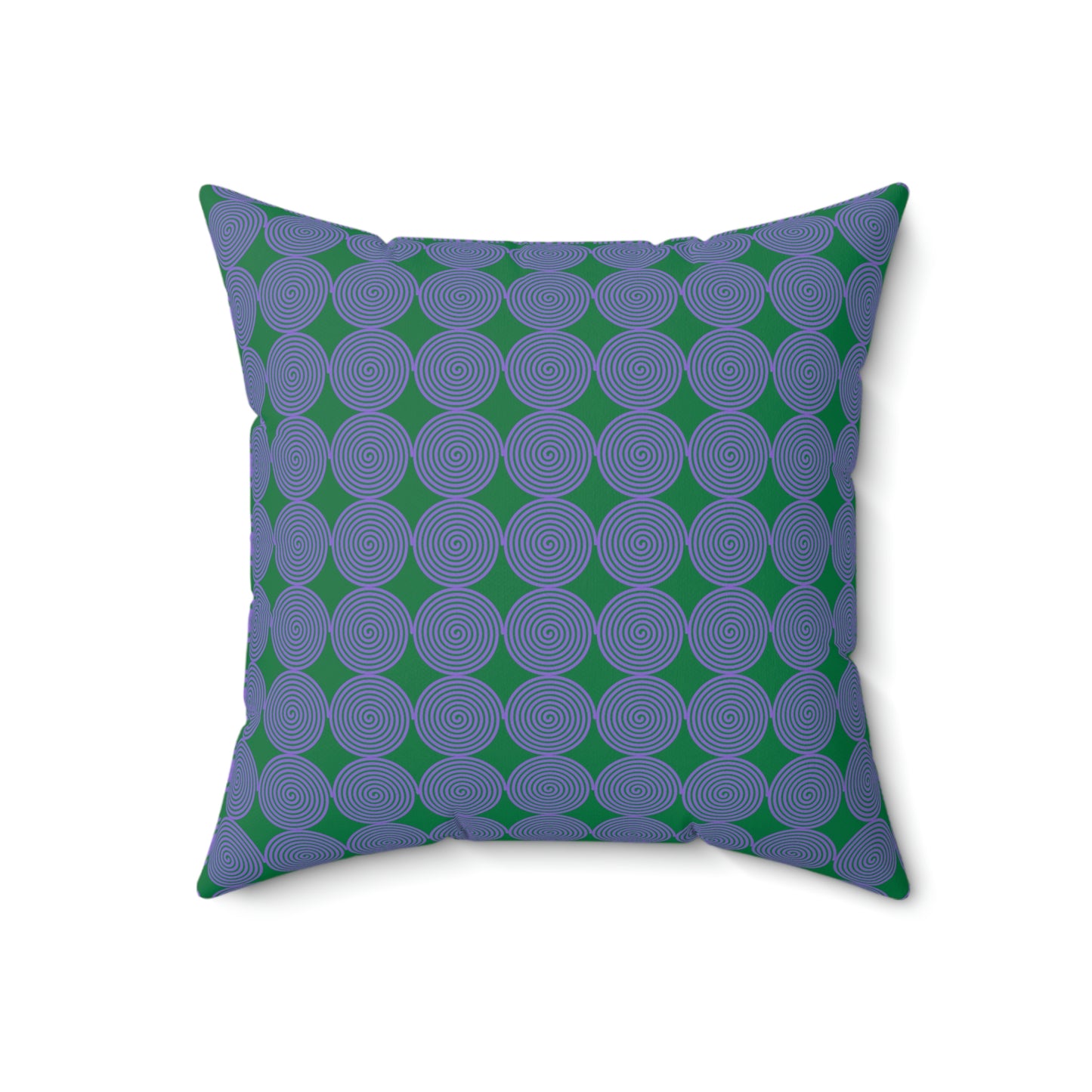 Spun Polyester Square Pillow Case ”Purple Spiral on Dark Green”