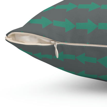 Spun Polyester Square Pillow Case "Green Arrow on Dark Gray”