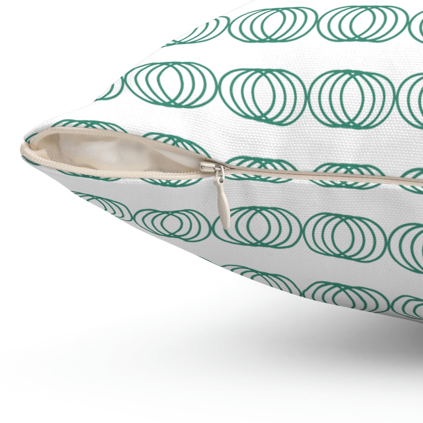 Spun Polyester Square Pillow Case "Green Circles on White”