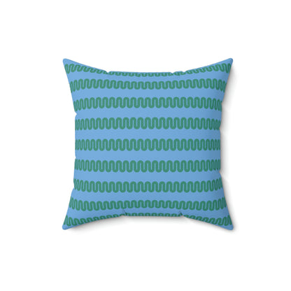Spun Polyester Square Pillow Case “Snake Line on Light Blue”