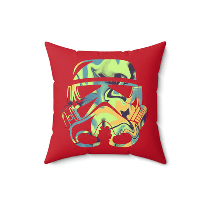 Spun Polyester Square Pillow Case ”Storm Trooper 13 on Dark Red”