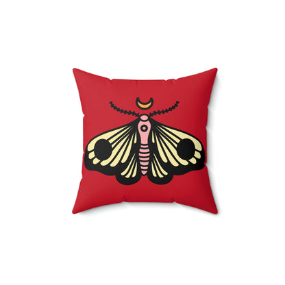 Spun Polyester Square Pillow Case “Moth Black on Dark Red”