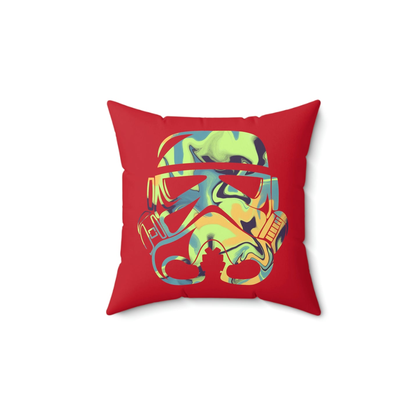 Spun Polyester Square Pillow Case ”Storm Trooper 13 on Dark Red”
