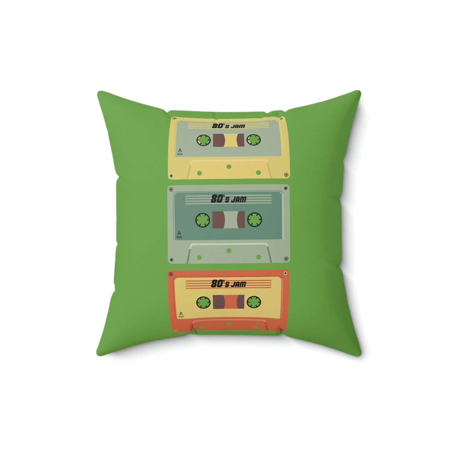 Spun Polyester Square Pillow Case "Cassettes on Green”