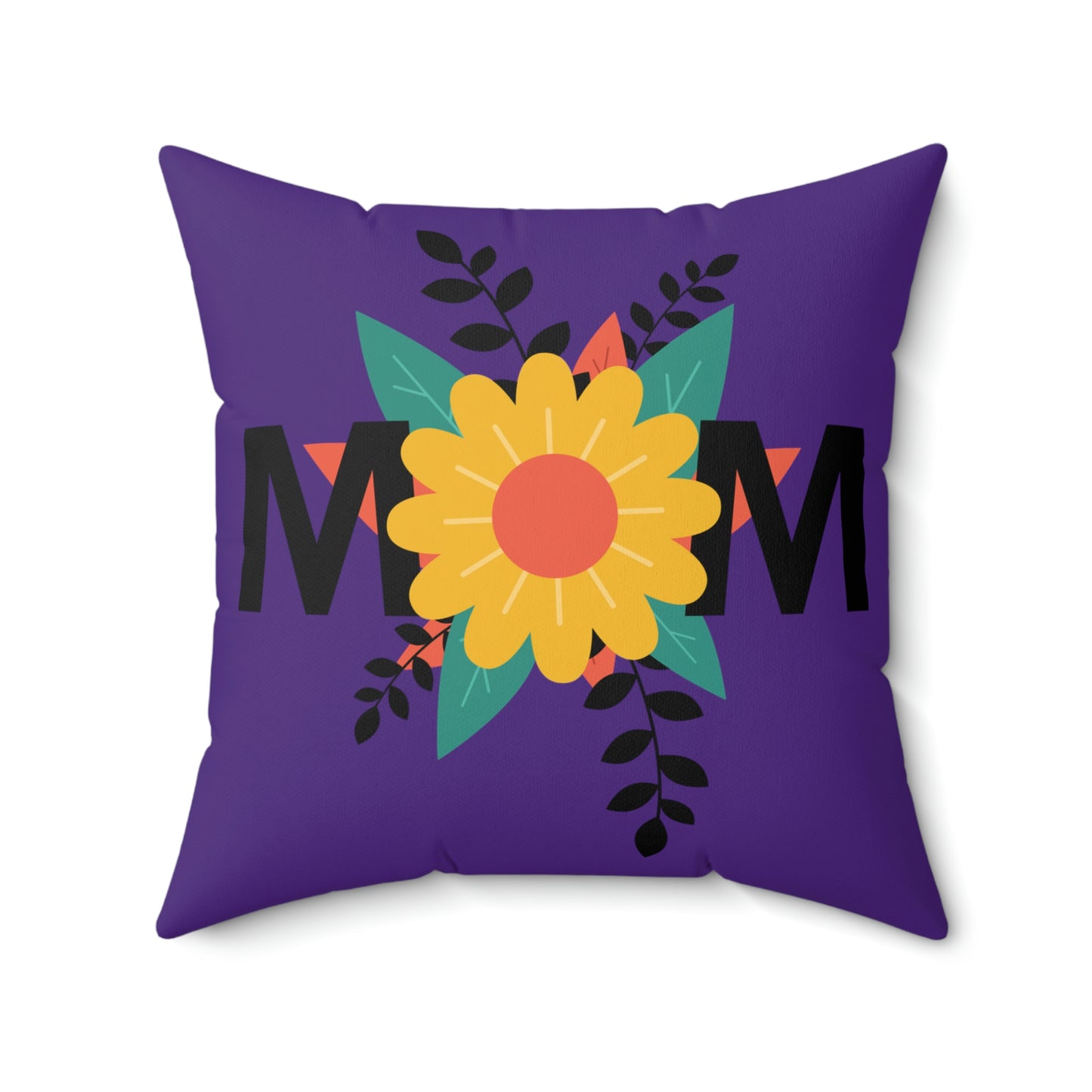 Spun Polyester Square Pillow Case "Mom Flowers on Dark Purple”