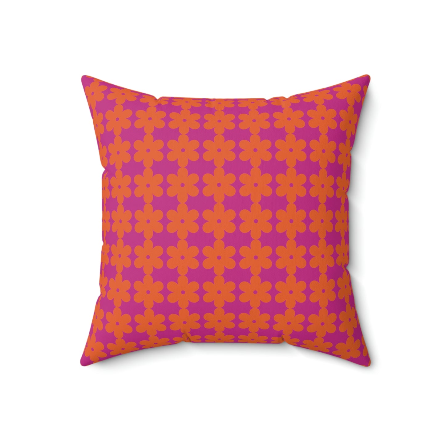 Spun Polyester Square Pillow Case “Retro Flower on Pink”