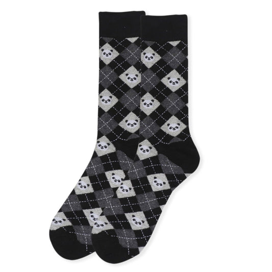 MashasCorner.com   Men's Novelty Giant Panda Socks  Add some fun to your outfit with our Novelty Socks. These socks are perfect for when you have to maintain being a professional but still have that burning desire to be fun & silly! These socks are super soft & comfy.  70% Cotton, 25% Polyester, 5% spandex Sock size: 10-13 Shoe size: 6-12.5 Machine wash, tumble dry low Imported