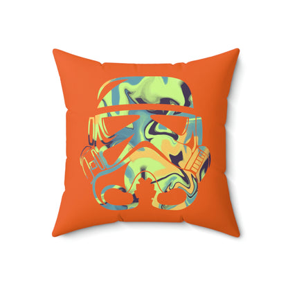 Spun Polyester Square Pillow Case ”Storm Trooper 13 on Orange”