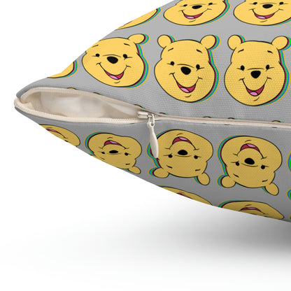 Spun Polyester Square Pillow Case “Trip Pooh on Light Gray”