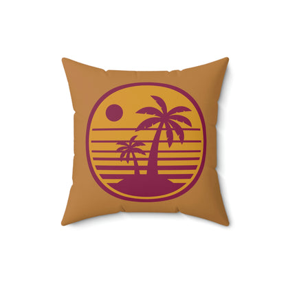 Spun Polyester Square Pillow Case "Retro Beach Sunset on Light Brown”