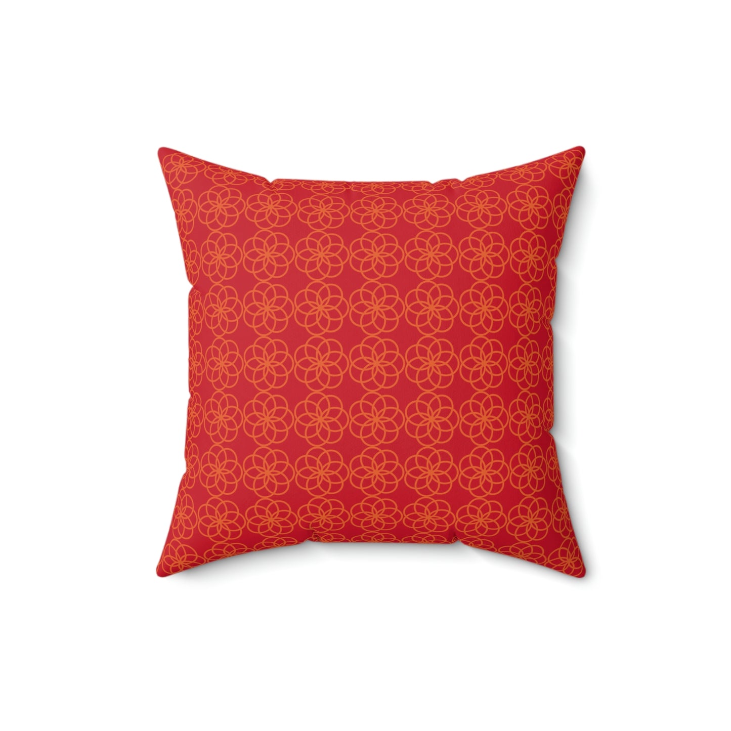 Spun Polyester Square Pillow Case “Spiral Circles on Dark Red”