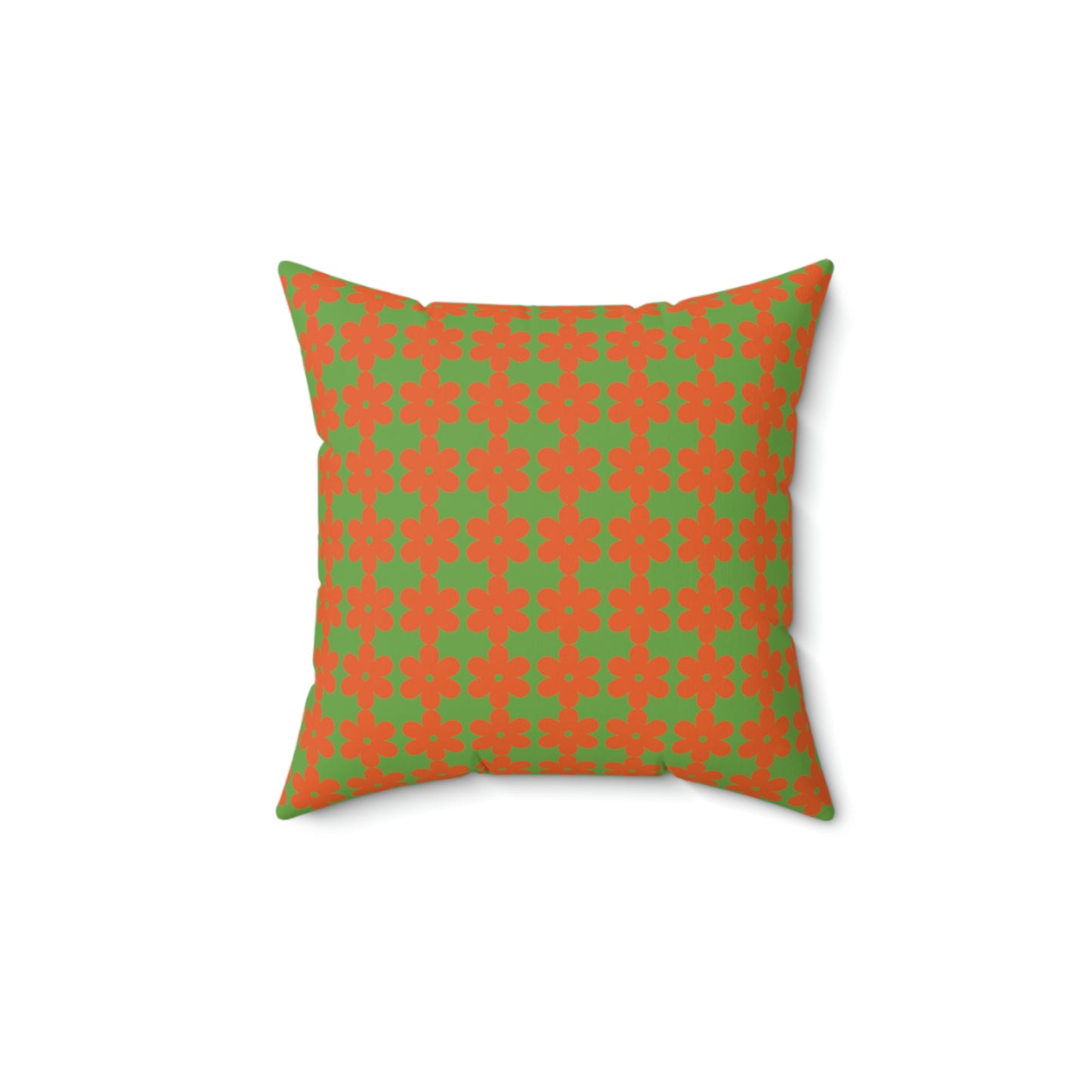 Spun Polyester Square Pillow Case “Retro Flower on Green”