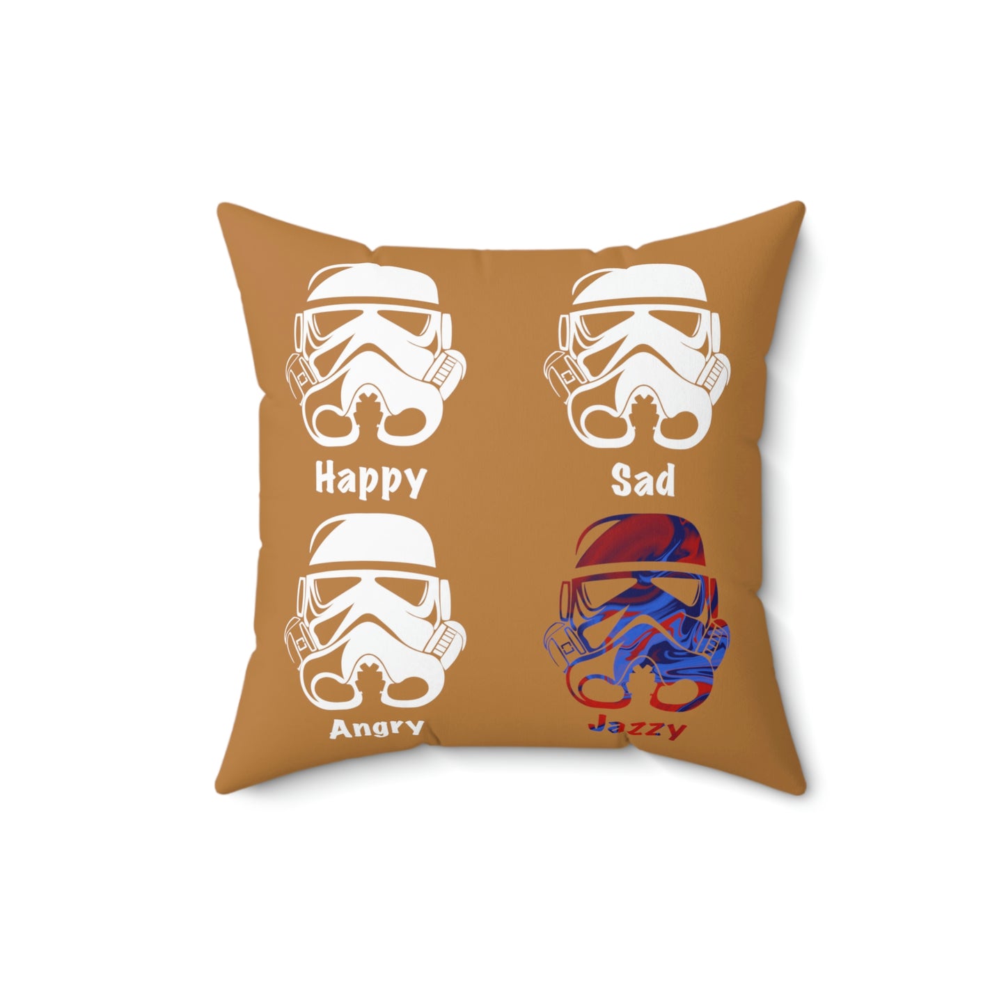 Spun Polyester Square Pillow Case ”Storm Jazzy Trooper on Light Brown”