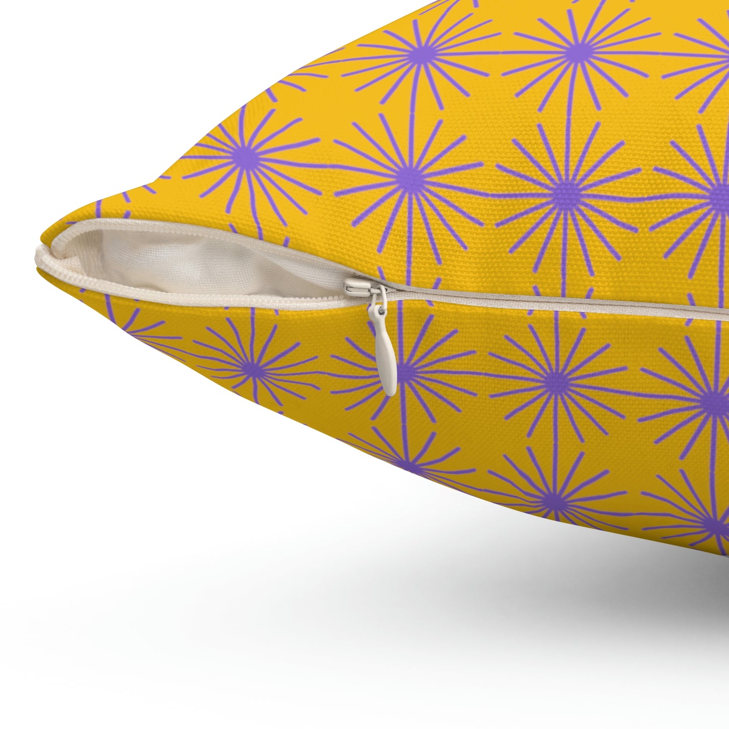 Spun Polyester Square Pillow Case “Purple Flower on Yellow”