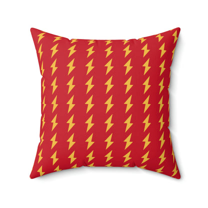Spun Polyester Square Pillow Case “Electric Bolt on Dark Red”