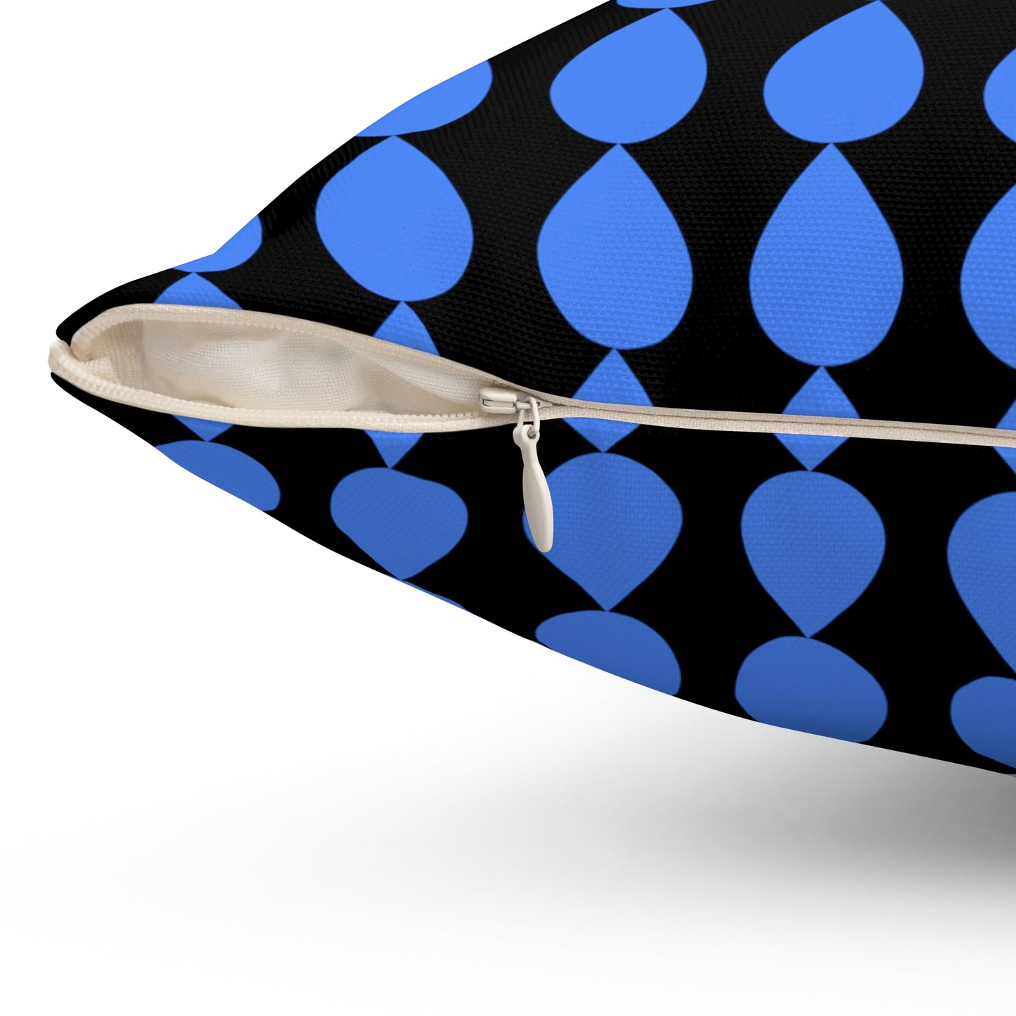 Spun Polyester Square Pillow Case ”Water Drop on Black”