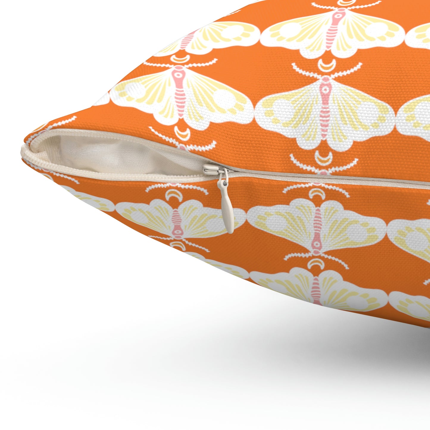 Spun Polyester Square Pillow Case “Moth White Pattern on Crusta”