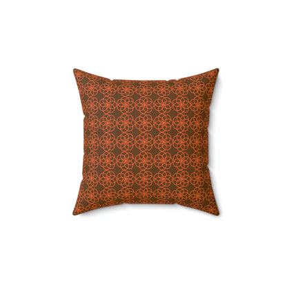 Spun Polyester Square Pillow Case “Spiral Circles on Brown”