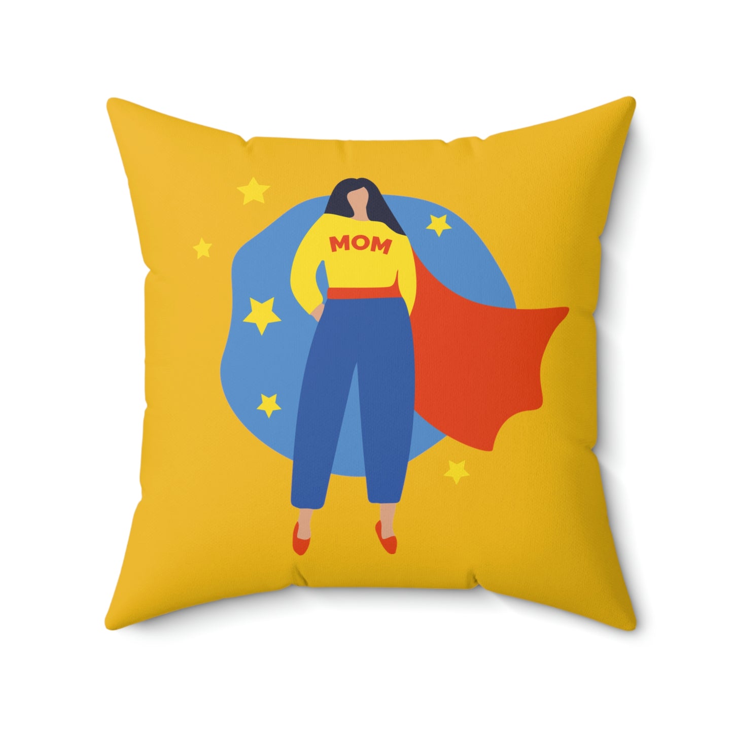 Spun Polyester Square Pillow Case "Mom Hero on Yellow”
