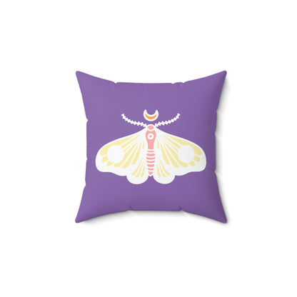 Spun Polyester Square Pillow Case “Moth White on Light Purple”