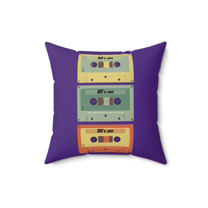 Spun Polyester Square Pillow Case "Cassettes on Purple”