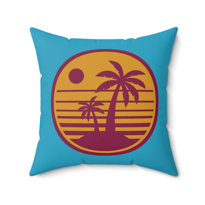 Spun Polyester Square Pillow Case "Retro Beach Sunset on Turquoise”