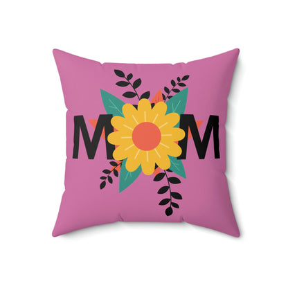 Spun Polyester Square Pillow Case "Mom Flowers on Light Pink”