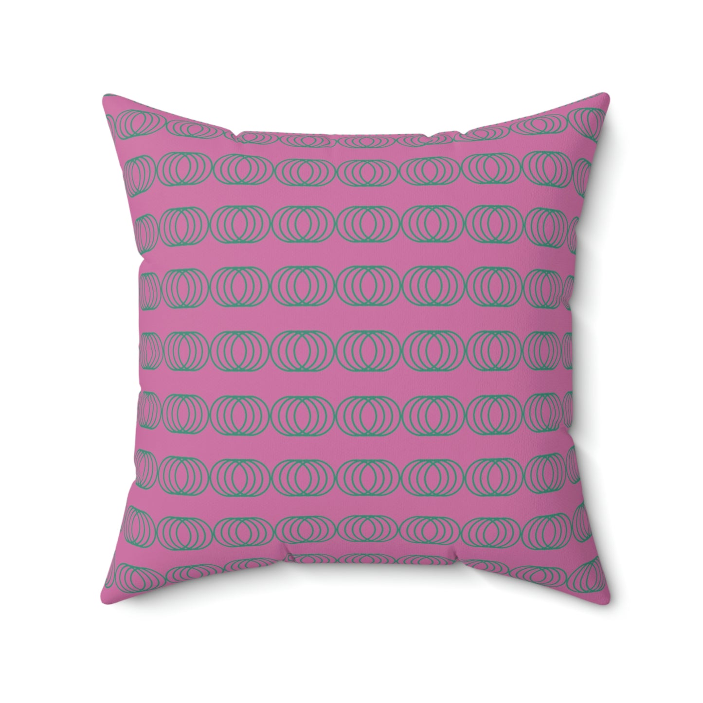 Spun Polyester Square Pillow Case "Green Circles on Light Pink”
